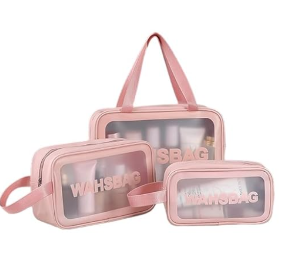 House of Quirk Clear Toiletry Bag, Wash Make Up Bag PVC Waterproof Zippered Cosmetic Bag, Portable Carry Pouch for Women Men (Set of 3 Bag Black) - Image 4