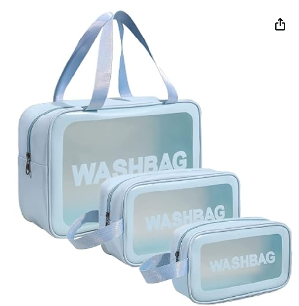 House of Quirk Clear Toiletry Bag, Wash Make Up Bag PVC Waterproof Zippered Cosmetic Bag, Portable Carry Pouch for Women Men (Set of 3 Bag Black) - Image 3