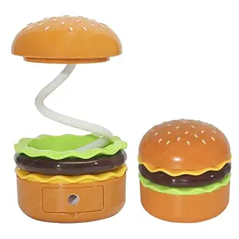 Funblast Table Lamp - Burger Design Desk Light For Kids & Adults, Rechargeable Desk Lamp With Pen Holder & Sharpener, Study Desk Light For Study Room/Home/Office (Aqua Green) - Plastic, Led