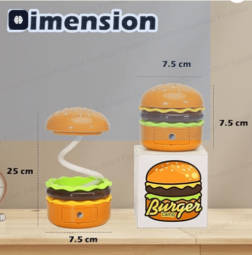Funblast Table Lamp - Burger Design Desk Light For Kids & Adults, Rechargeable Desk Lamp With Pen Holder & Sharpener, Study Desk Light For Study Room/Home/Office (Aqua Green) - Plastic, Led - Image 4